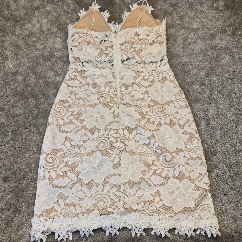 Windsor White Floral Lace Mini Dress Nude Lining Spaghetti Strap Size M 08841 - Picture 8 of 13